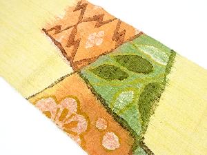 アンティーク　手織り真綿紬切りばめ風松葉に梅模様織り出し名古屋帯